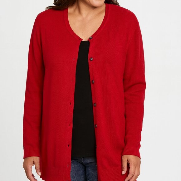 Croft & Barrow Women’s Plus Size 1X Button-Front Cardigan – Red - Picture 1 of 4